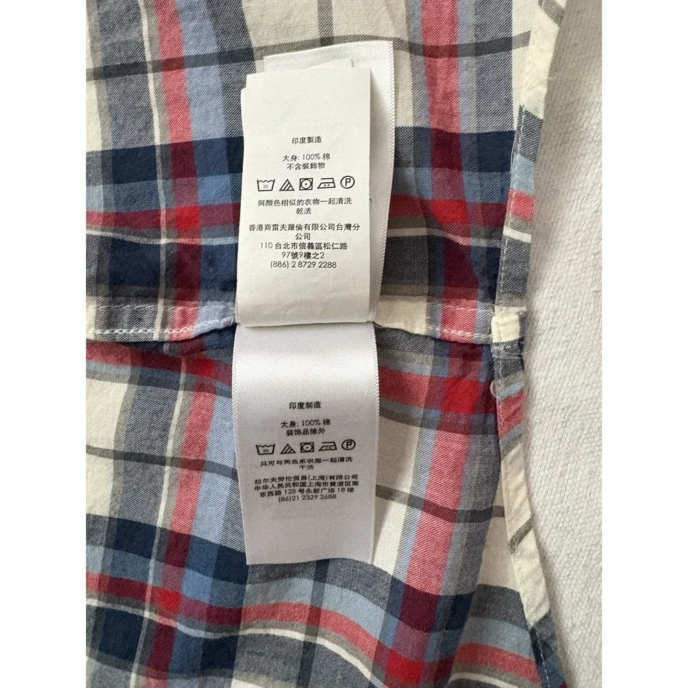 NEW Polo Ralph Lauren Boy's Button-Down Short Sleeve Shirt White Red Navy XLARGE - Picture 11 of 12